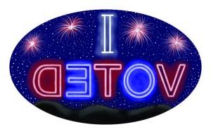 I Voted Sticker Design Selected For Rowan County featuring the text I Voted as red, white, and blue neon lights